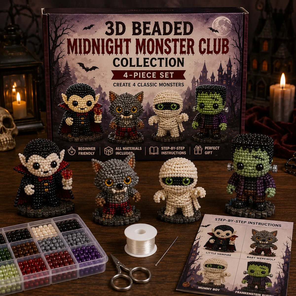 ⏰Last day Promotion 🔥-Halloween 3D Beaded Character Kit – 🎃Handmade Spooky Party Decorations