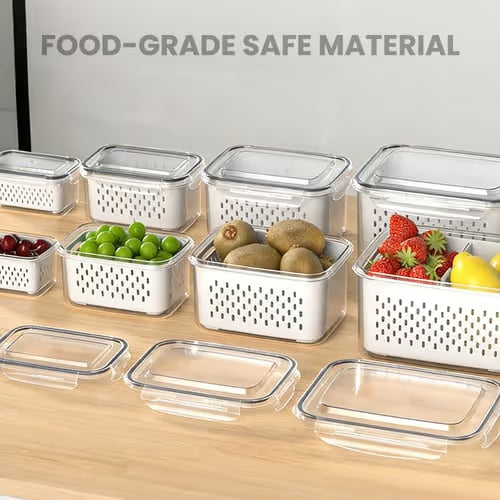 ⏰Last day Promotion 🔥-🥬 4-in-1 Draining Food Storage Container Keeps Fruits & Veggies Fresh & Organized ✨