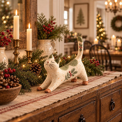 🐾 Holiday Celebration 50% OFF ✨-🐈 Woodland Christmas Cat Figurine for Cozy Holiday Decor 🏡
