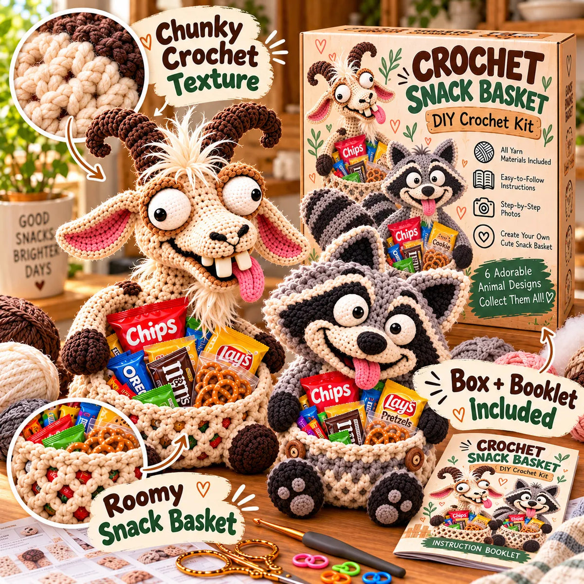 🧶 Holiday Celebration 50% OFF ✨-😂Funny Crochet Animal Snack Baskets for Cute Storage 🐻