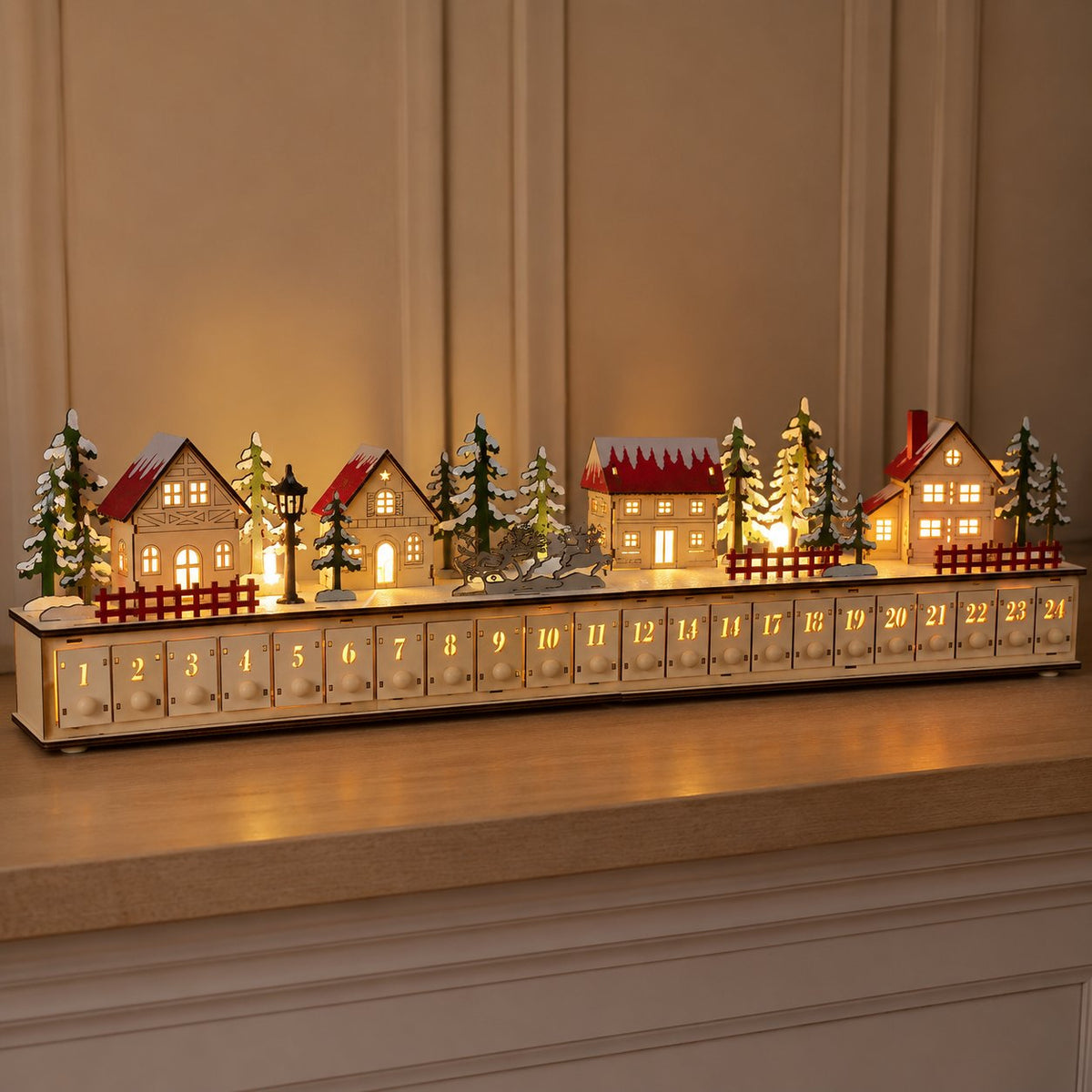 🔔 Last Day 50% OFF✨-🎄Wooden Village Advent Calendar with LED Glow for Cozy Christmas Countdown Fun 🏠