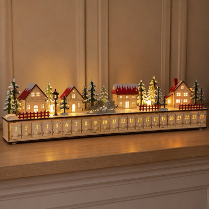 🔔 Last Day 50% OFF✨-🎄Wooden Village Advent Calendar with LED Glow for Cozy Christmas Countdown Fun 🏠