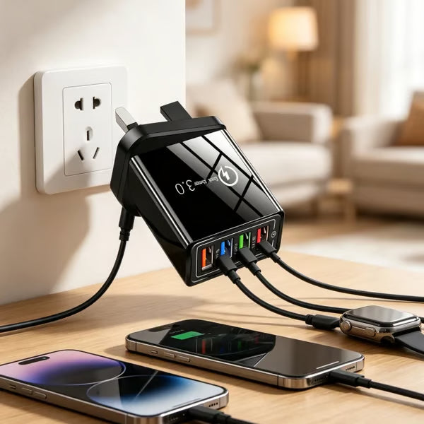 ⏰Last day Promotion 🔥-⚡ AI-GaN 4-Port Fast Charger – Quick Charge 3.0 Smart Power Hub for Multi-Device Charging🔋