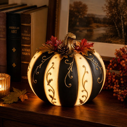 🔥 Last Day 50% OFF✨-Lighted Black & Ivory Pumpkin Decor with Remote