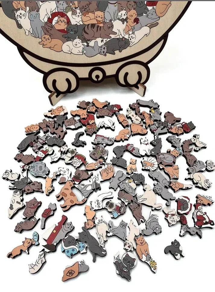 🎁135-Piece Morandi-Colored Cat Shaped Wooden Jigsaw Puzzle