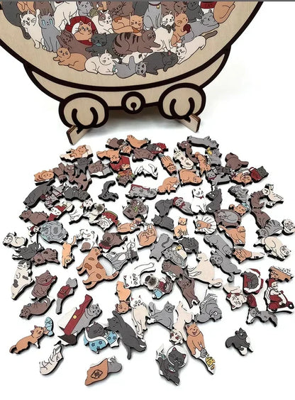 🎁135-Piece Morandi-Colored Cat Shaped Wooden Jigsaw Puzzle