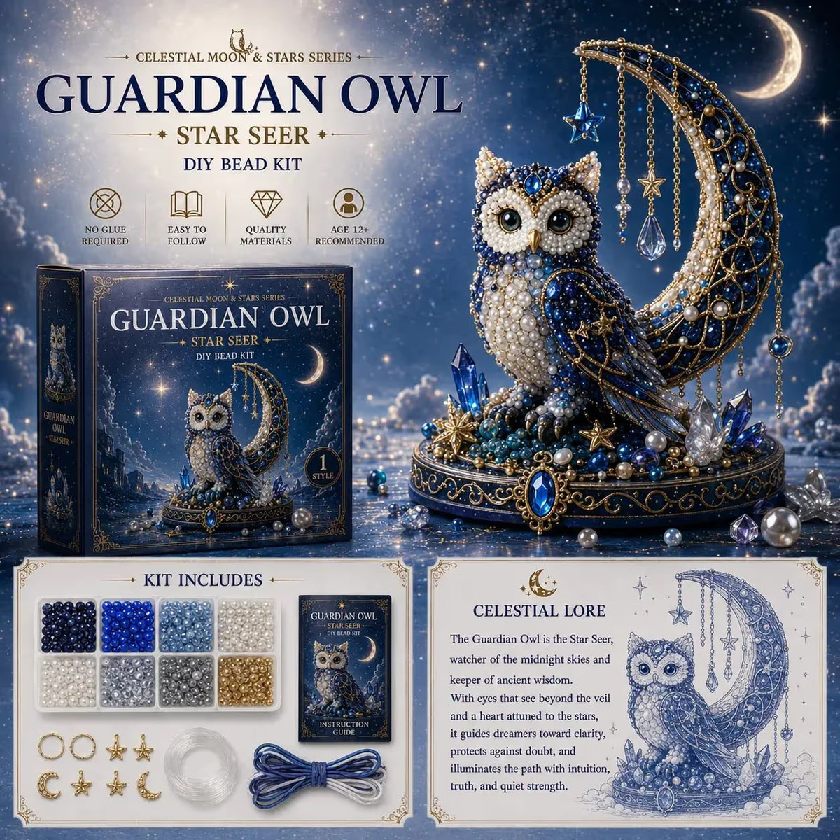 ⏰LAST DAY 50% OFF❤️ -🌙Moon Cat Luna Guardian DIY Bead Kit for Magical Celestial Crafting 🐈‍⬛