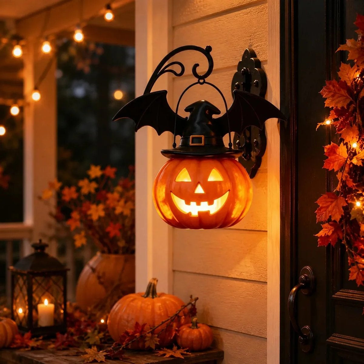 🎃Last Day 50% OFF✨-🦇Bat Hat Pumpkin Wall Lamp for Spooky, Cozy & Festive Home Decor 👻