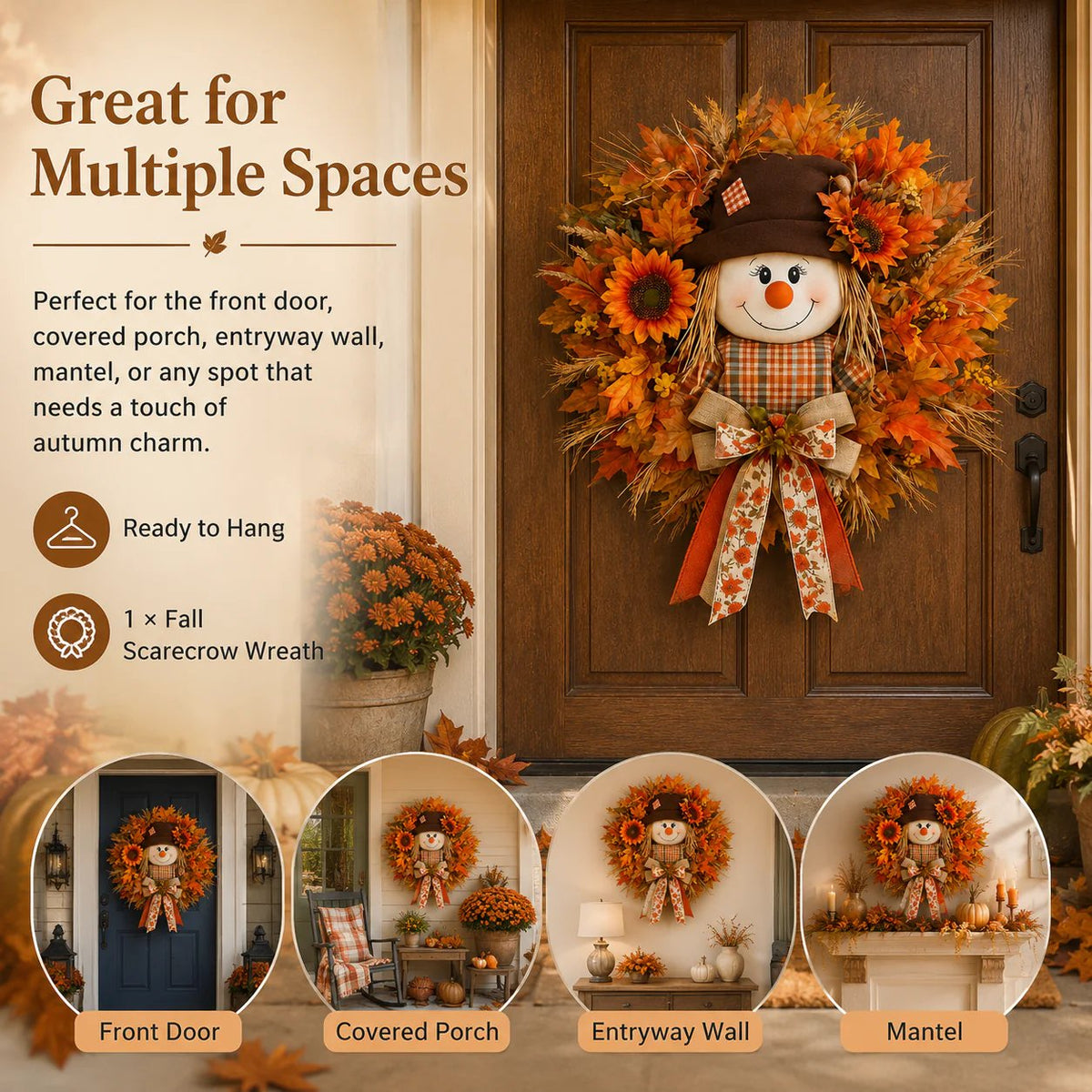 🍁 Holiday Celebration 50% OFF 🌻-🍂Lighted Scarecrow Fall Wreath for a Cozy, Welcoming Front Door Display ✨