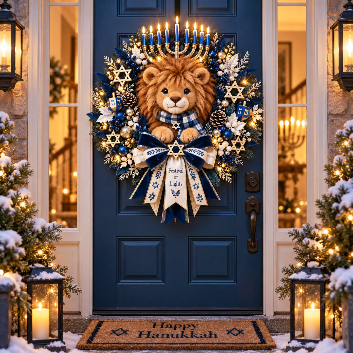 🎁Last day Promotion 🔥-🦁Lion of Judah Hanukkah Lighted Wreath for a Meaningful Festival of Lights Welcome 🕎