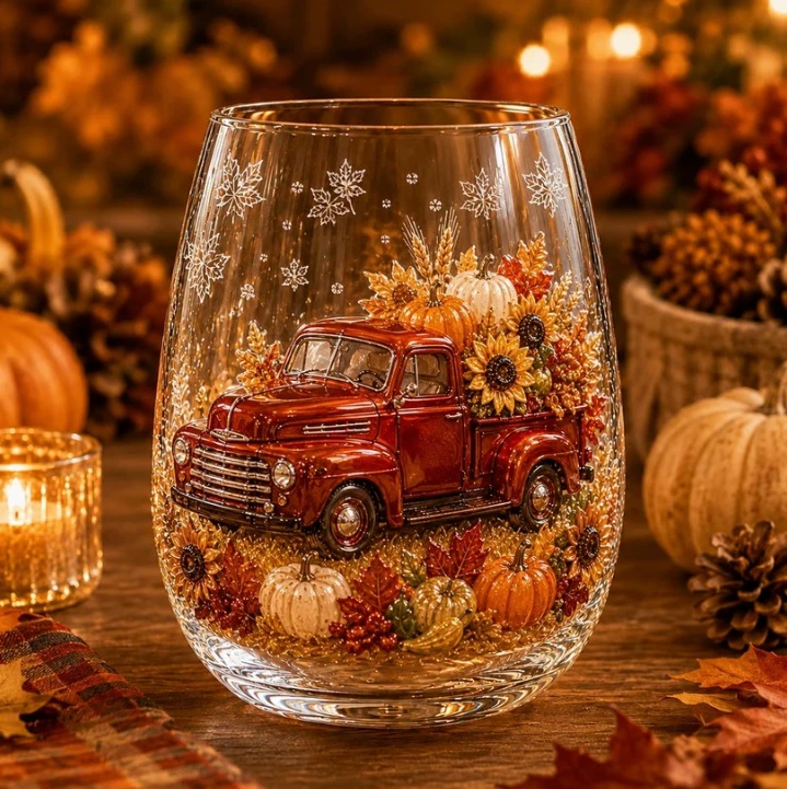 🍂✨ Autumn Harvest Whiskey Glass Set – Vintage Red Pattern Glassware 🍁