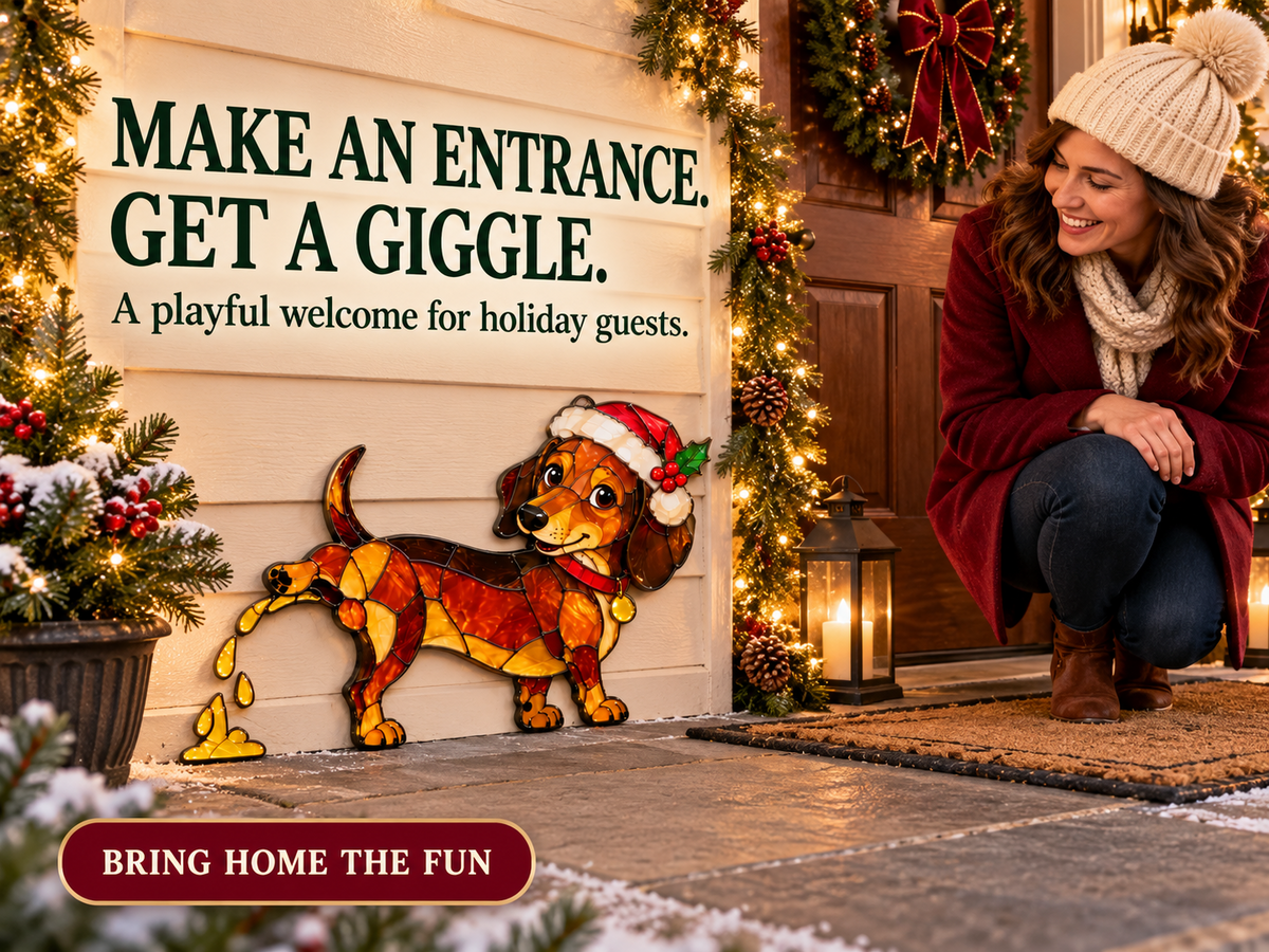 Funny Peeing Dachshund Christmas Decoration -Stained Glass-Style Sausage Dog Yard Art & Baseboard Decor