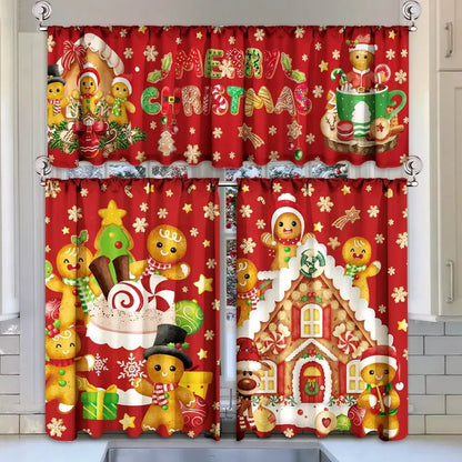 🎄Festive Christmas Kitchen Curtain Set – 3-Piece Holiday Window Decor🏡