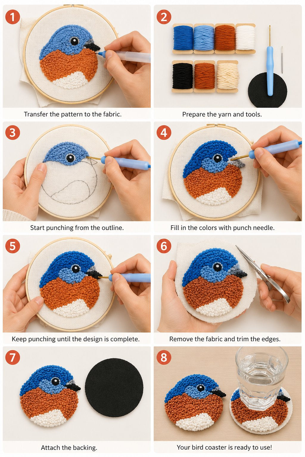 ⏰Last day Promotion 🔥-🐦 DIY Bird Coaster Punch Needle Kit for Fun & Relaxing Crafting ✨
