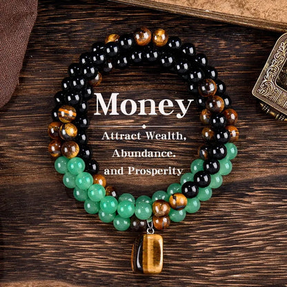 ✨ Crystal Money Attraction Necklace with Green Aventurine & Tiger Eye Pendant 💚