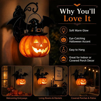 🎃Last Day 50% OFF✨-🦇Bat Hat Pumpkin Wall Lamp for Spooky, Cozy & Festive Home Decor 👻