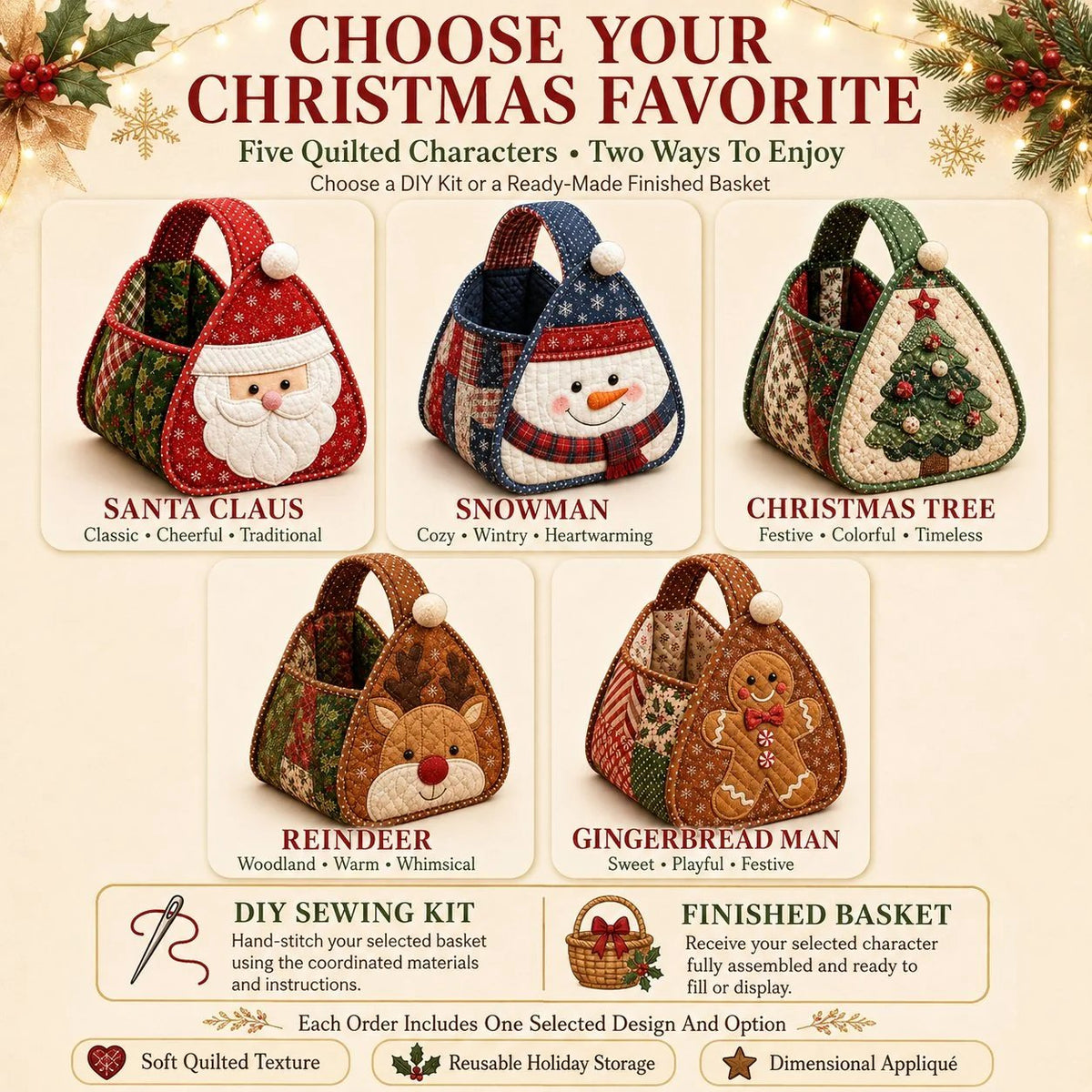💯⏳  50% OFF – 🎄DIY Christmas Character Quilted Basket Kit🎁✨