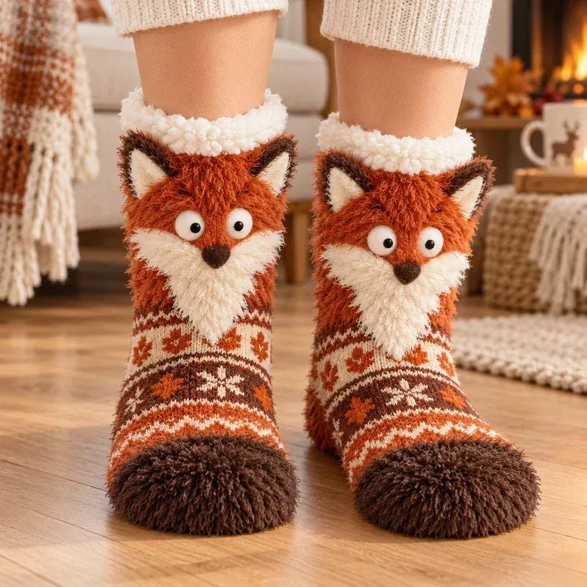 🐾 Holiday Celebration 50% OFF ✨-🦊 Cute 3D Animal Fuzzy Slipper Socks for Warmth ❄️