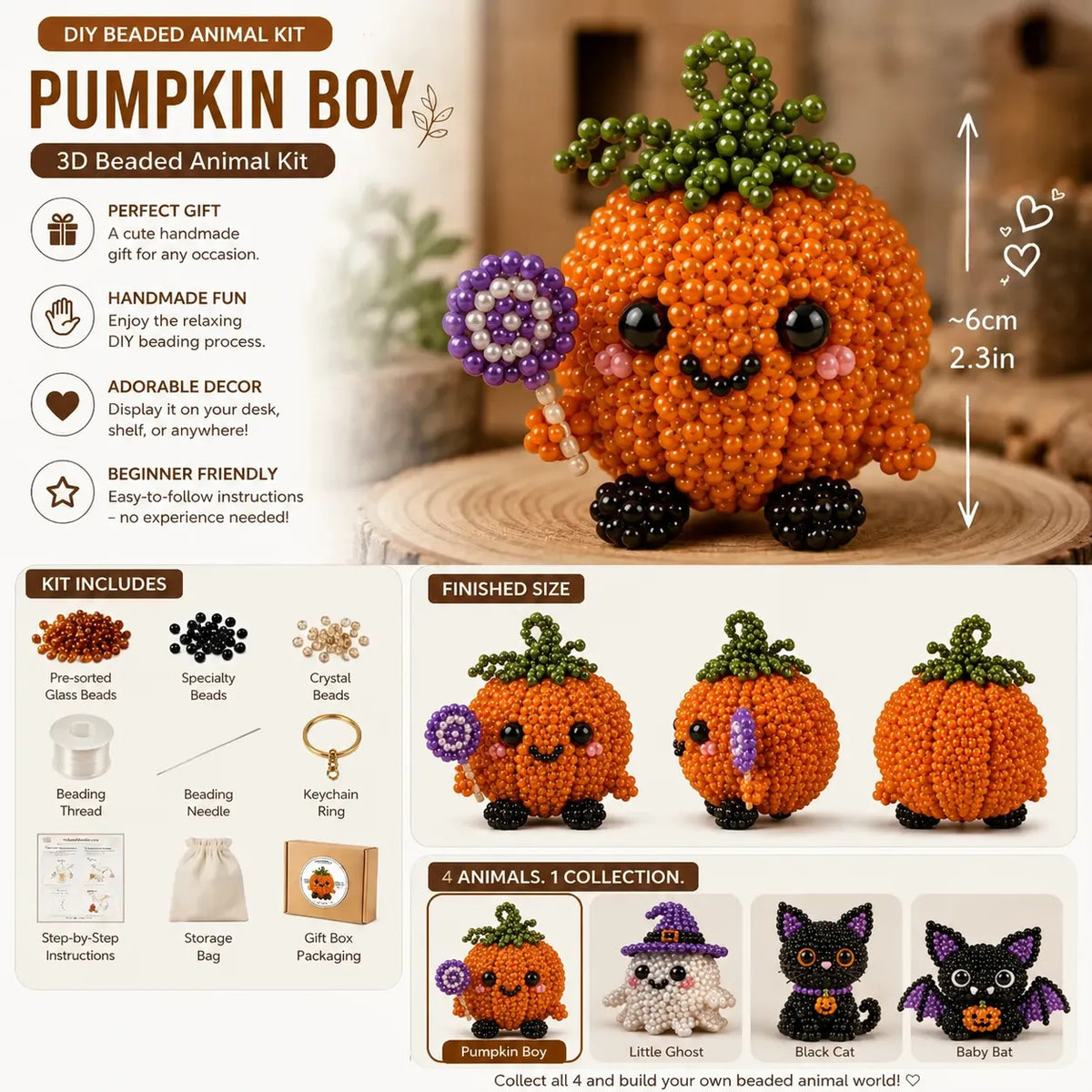 ⏰Last day Promotion 🔥-Halloween 3D Beaded Character Kit – 🎃Handmade Spooky Party Decorations