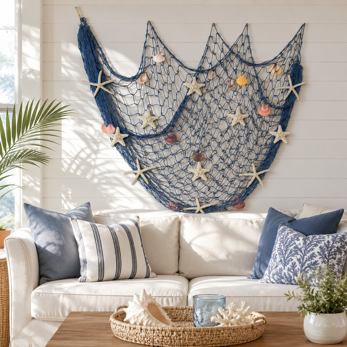 ⏰Last day Promotion 🔥-🌊✨ Coastal Fishing Net Wall Hanging with Fairy Lights