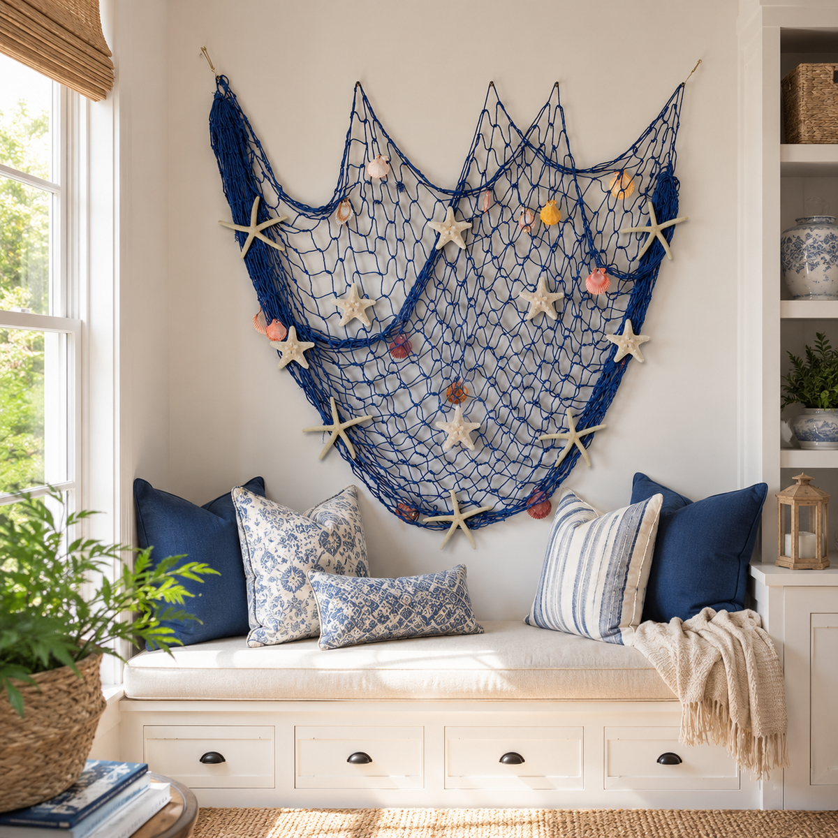 ⏰Last day Promotion 🔥-🌊✨ Coastal Fishing Net Wall Hanging with Fairy Lights