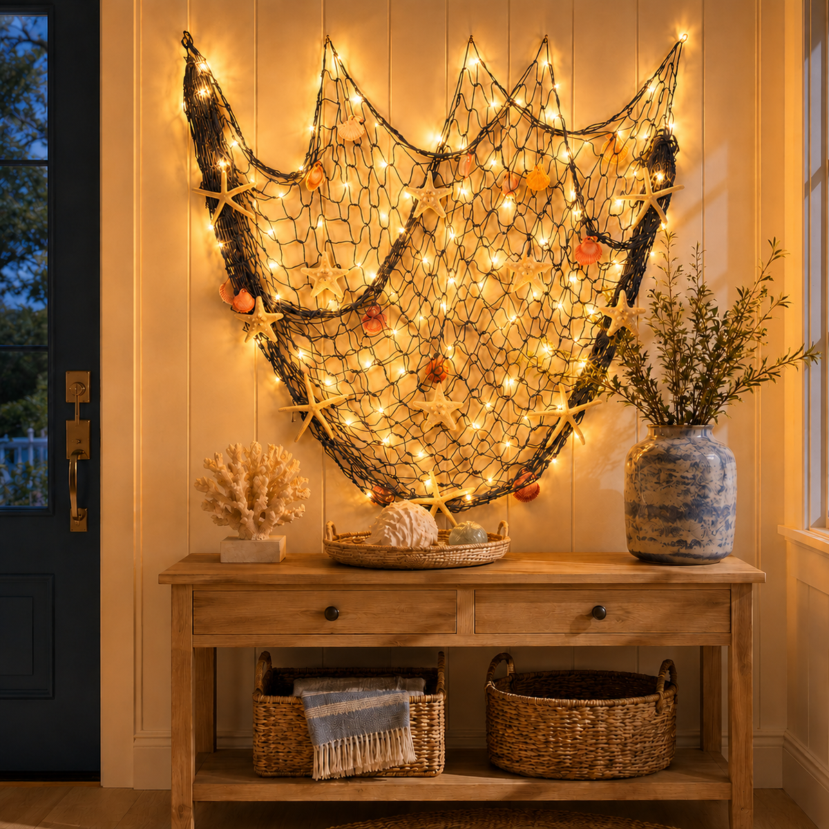 ⏰Last day Promotion 🔥-🌊✨ Coastal Fishing Net Wall Hanging with Fairy Lights