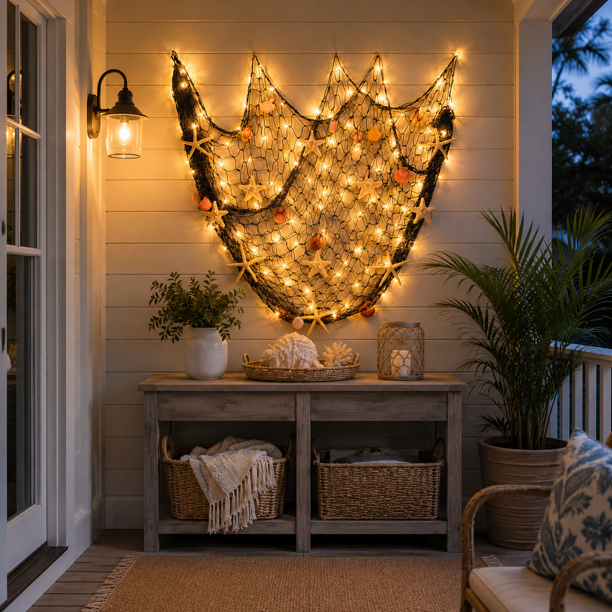 ⏰Last day Promotion 🔥-🌊✨ Coastal Fishing Net Wall Hanging with Fairy Lights