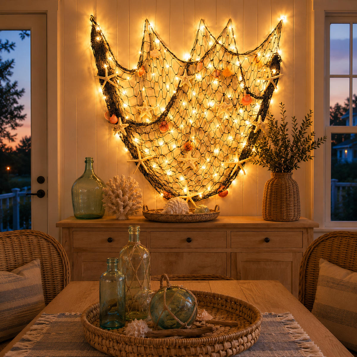⏰Last day Promotion 🔥-🌊✨ Coastal Fishing Net Wall Hanging with Fairy Lights