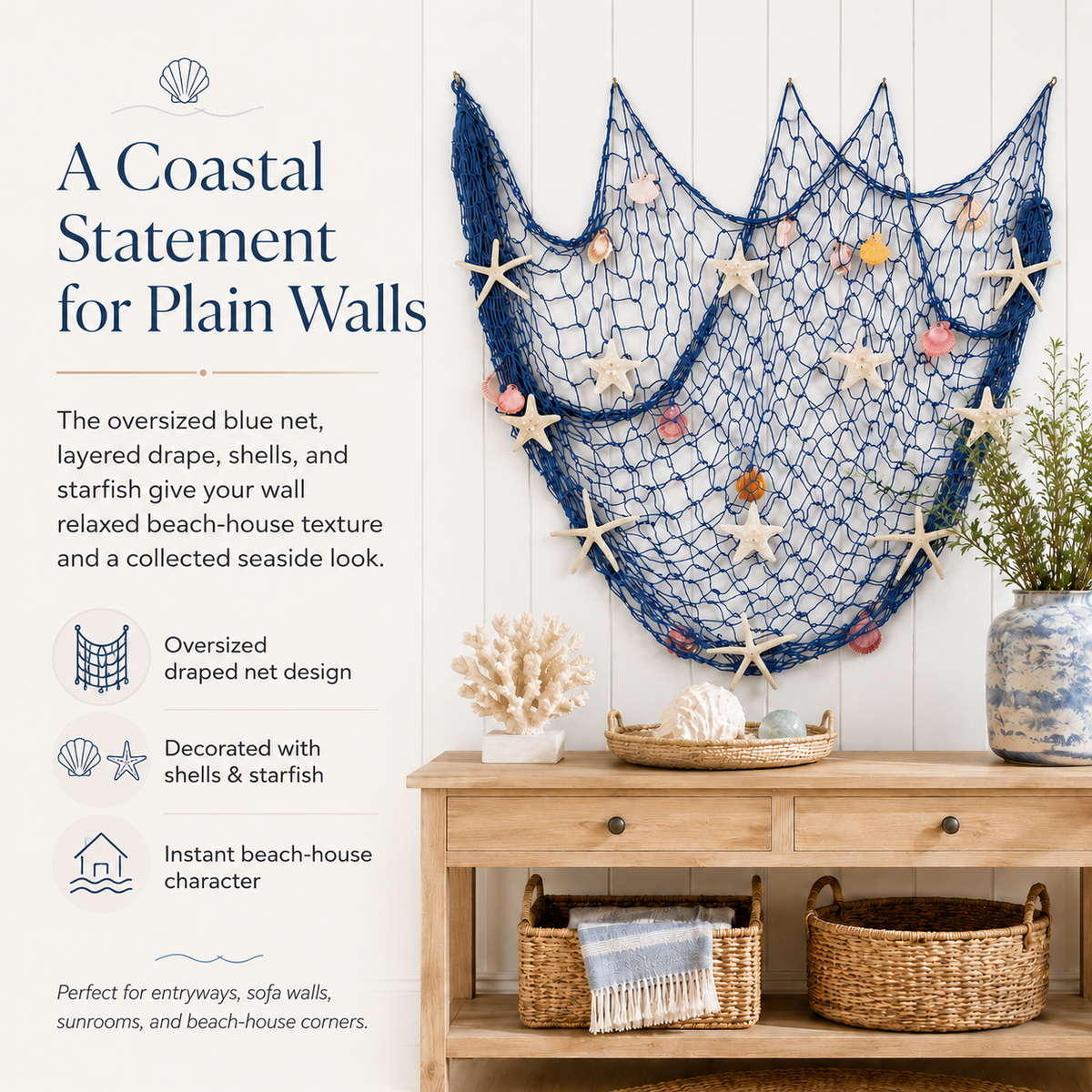 ⏰Last day Promotion 🔥-🌊✨ Coastal Fishing Net Wall Hanging with Fairy Lights