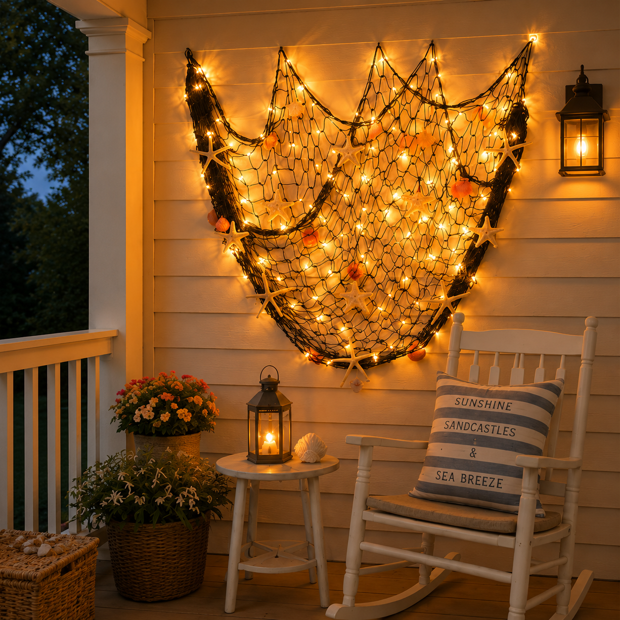 ⏰Last day Promotion 🔥-🌊✨ Coastal Fishing Net Wall Hanging with Fairy Lights