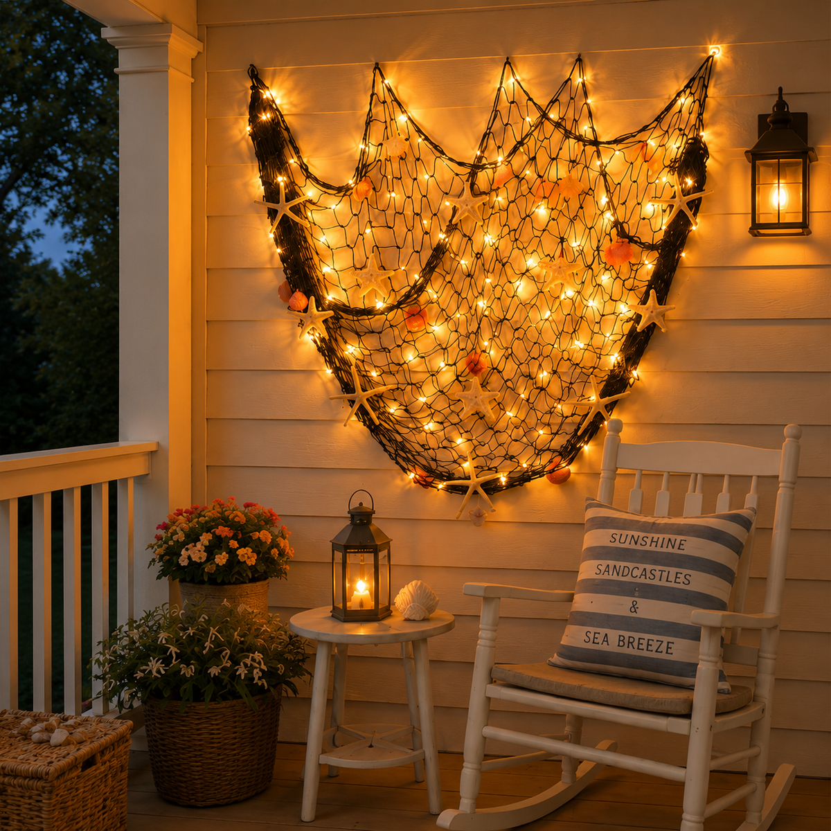 ⏰Last day Promotion 🔥-🌊✨ Coastal Fishing Net Wall Hanging with Fairy Lights