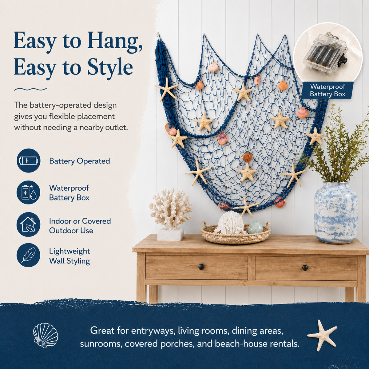 ⏰Last day Promotion 🔥-🌊✨ Coastal Fishing Net Wall Hanging with Fairy Lights