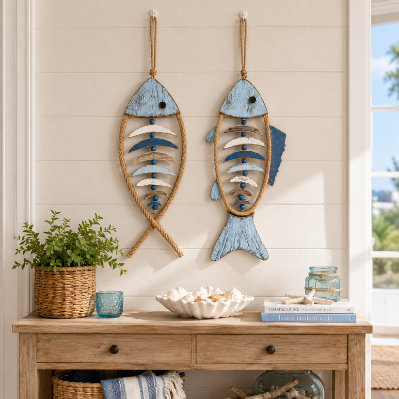 🐚Last Day 50% OFF💙-🐟 Coastal Rope Fish Wall Hanging for Charming Nautical Home & Beach Decor 🌊