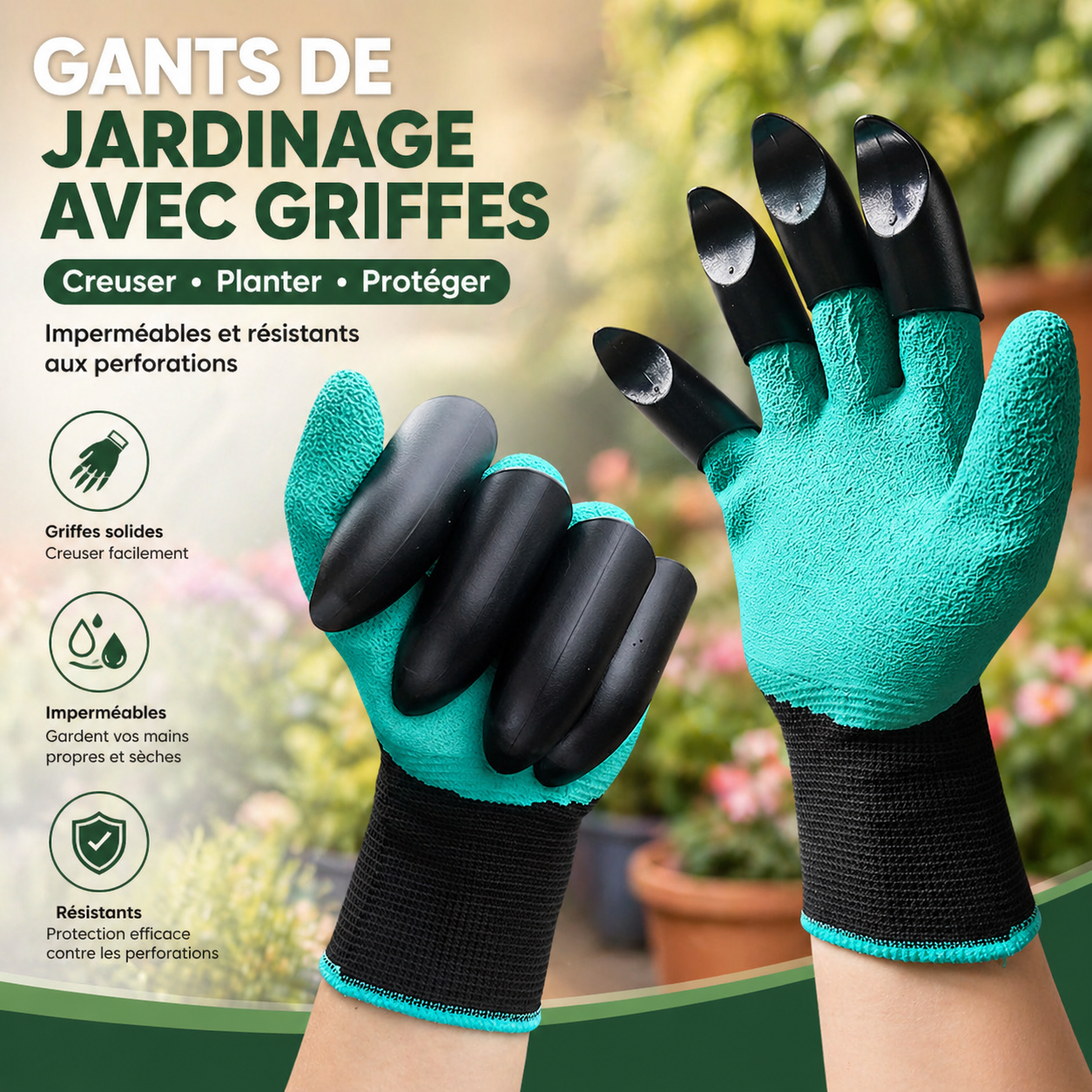 Gants de jardinage avec griffes ABS