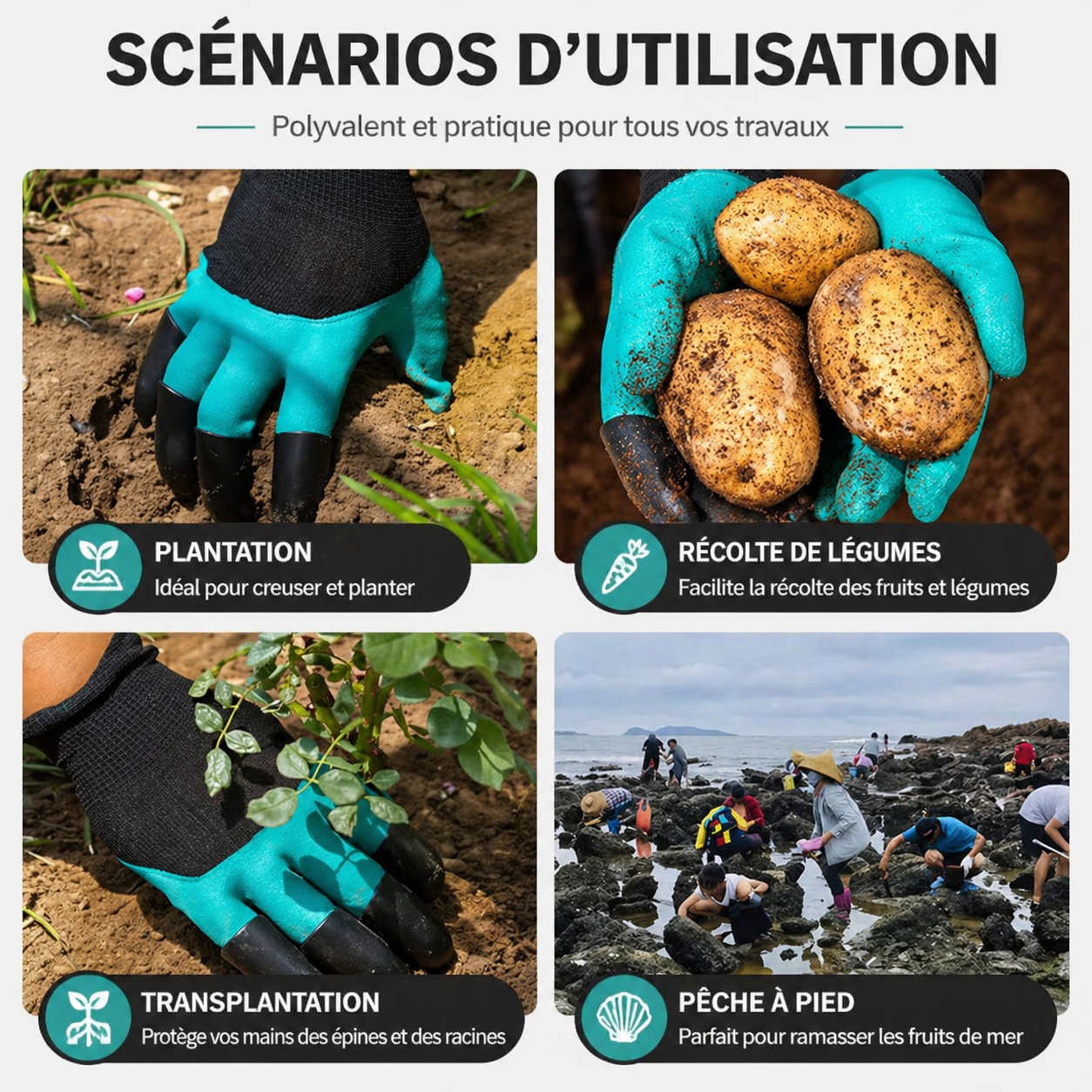 Gants de jardinage avec griffes ABS