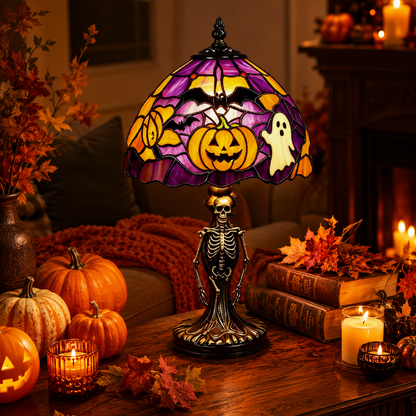 🔥 Holiday Celebration 50% OFF ✨-🎃 Spooky Tiffany Pumpkin Ghost Bat Lamp for Cozy Halloween Desk Decor 👻✨