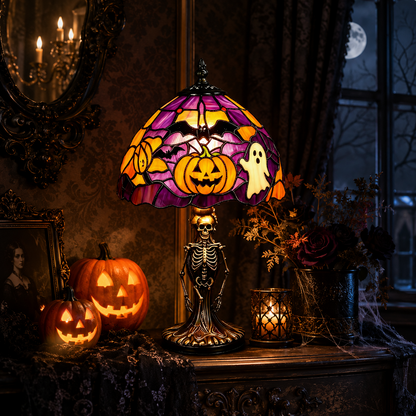 🔥 Holiday Celebration 50% OFF ✨-🎃 Spooky Tiffany Pumpkin Ghost Bat Lamp for Cozy Halloween Desk Decor 👻✨