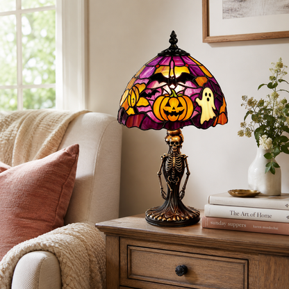 🔥 Holiday Celebration 50% OFF ✨-🎃 Spooky Tiffany Pumpkin Ghost Bat Lamp for Cozy Halloween Desk Decor 👻✨
