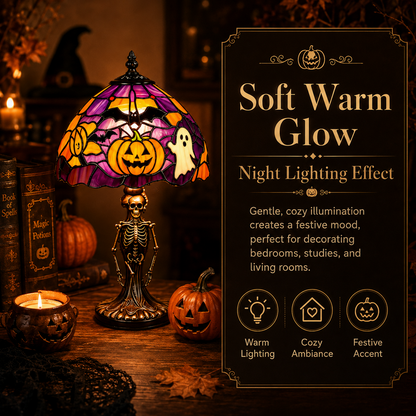 🔥 Holiday Celebration 50% OFF ✨-🎃 Spooky Tiffany Pumpkin Ghost Bat Lamp for Cozy Halloween Desk Decor 👻✨