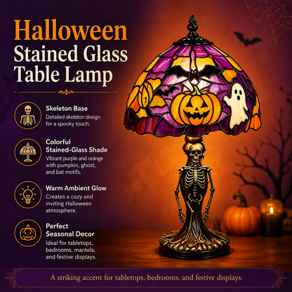 🔥 Holiday Celebration 50% OFF ✨-🎃 Spooky Tiffany Pumpkin Ghost Bat Lamp for Cozy Halloween Desk Decor 👻✨