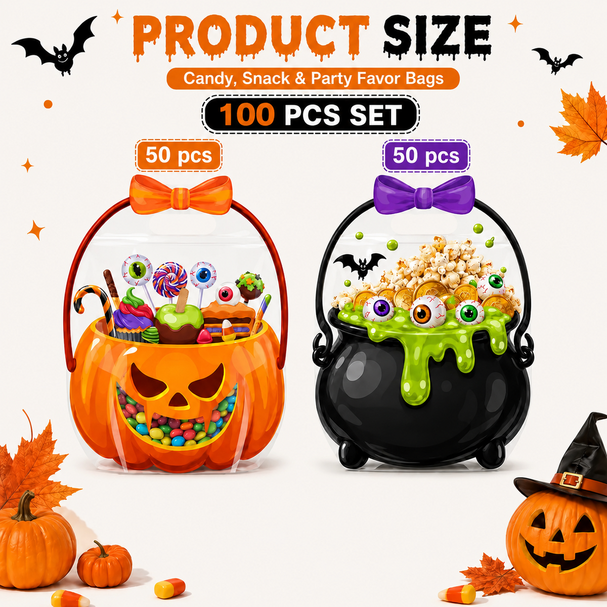 ⏰Last day Promotion 🔥-🎃 Halloween Goodie Bags for Candy, Treats & Fun Trick-or-Treat Surprises 👻✨