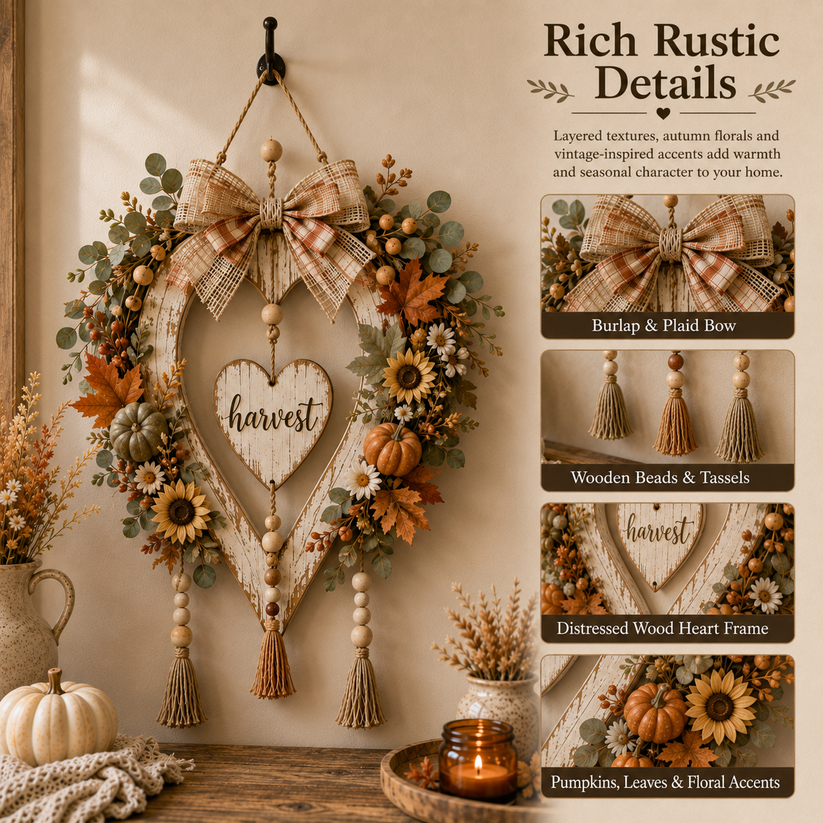 ⌛Last day Promotion🍂 -🌾Harvest Heart Farmhouse Wall Decor for Cozy Fall Charm & Rustic Home Style ✨