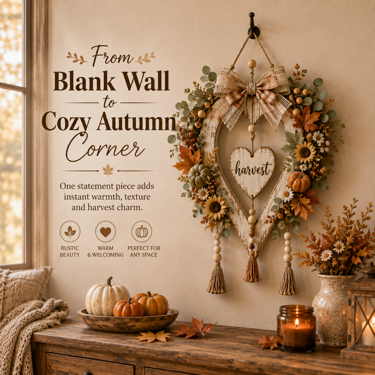 ⌛Last day Promotion🍂 -🌾Harvest Heart Farmhouse Wall Decor for Cozy Fall Charm & Rustic Home Style ✨