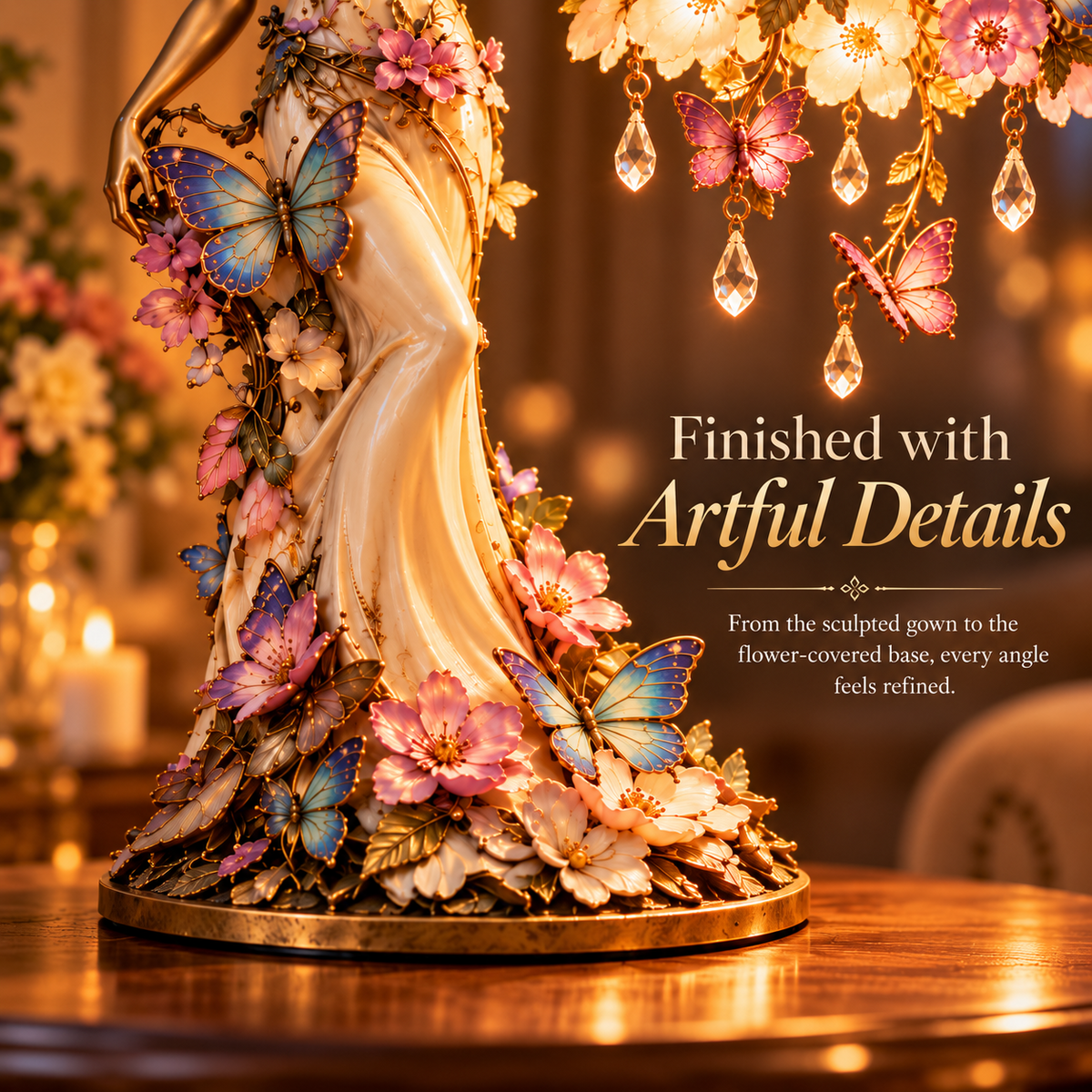🌸 Last Day 50% OFF✨-🦋 Butterfly Lady Accent Lamp - Elegant Floral Goddess Light with Crystal Drops✨