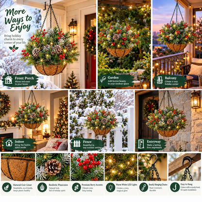 🎄 Last Day 50% OFF✨-🪴Pre-Lit Christmas Hanging Basket for Easy, Weather-Resistant Holiday Decor ✨