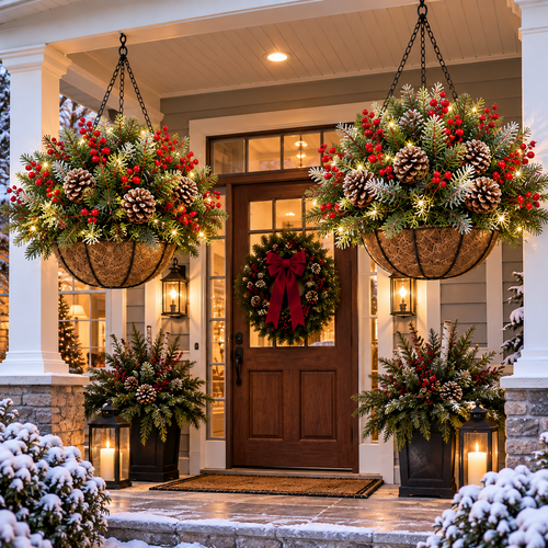 🎄 Last Day 50% OFF✨-🪴Pre-Lit Christmas Hanging Basket for Easy, Weather-Resistant Holiday Decor ✨