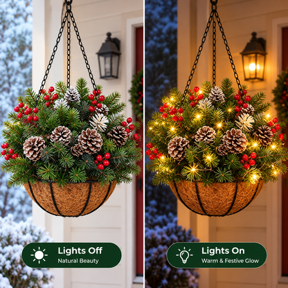🎄 Last Day 50% OFF✨-🪴Pre-Lit Christmas Hanging Basket for Easy, Weather-Resistant Holiday Decor ✨