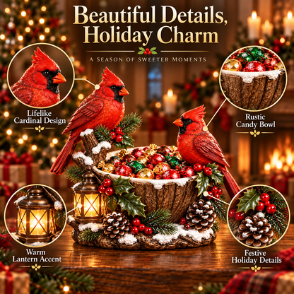 ❤️🎄 Cardinal Christmas Treat Bowl™ – Lighted Holiday Candy Bowl & Tabletop Decor
