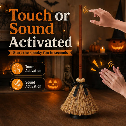 🎉Last Day 50% OFF✨-🧙‍♀️Animated Floating Witch Broom Halloween Decor with Touch-Activated Magic for Spooky Home & Party Ambiance🧹