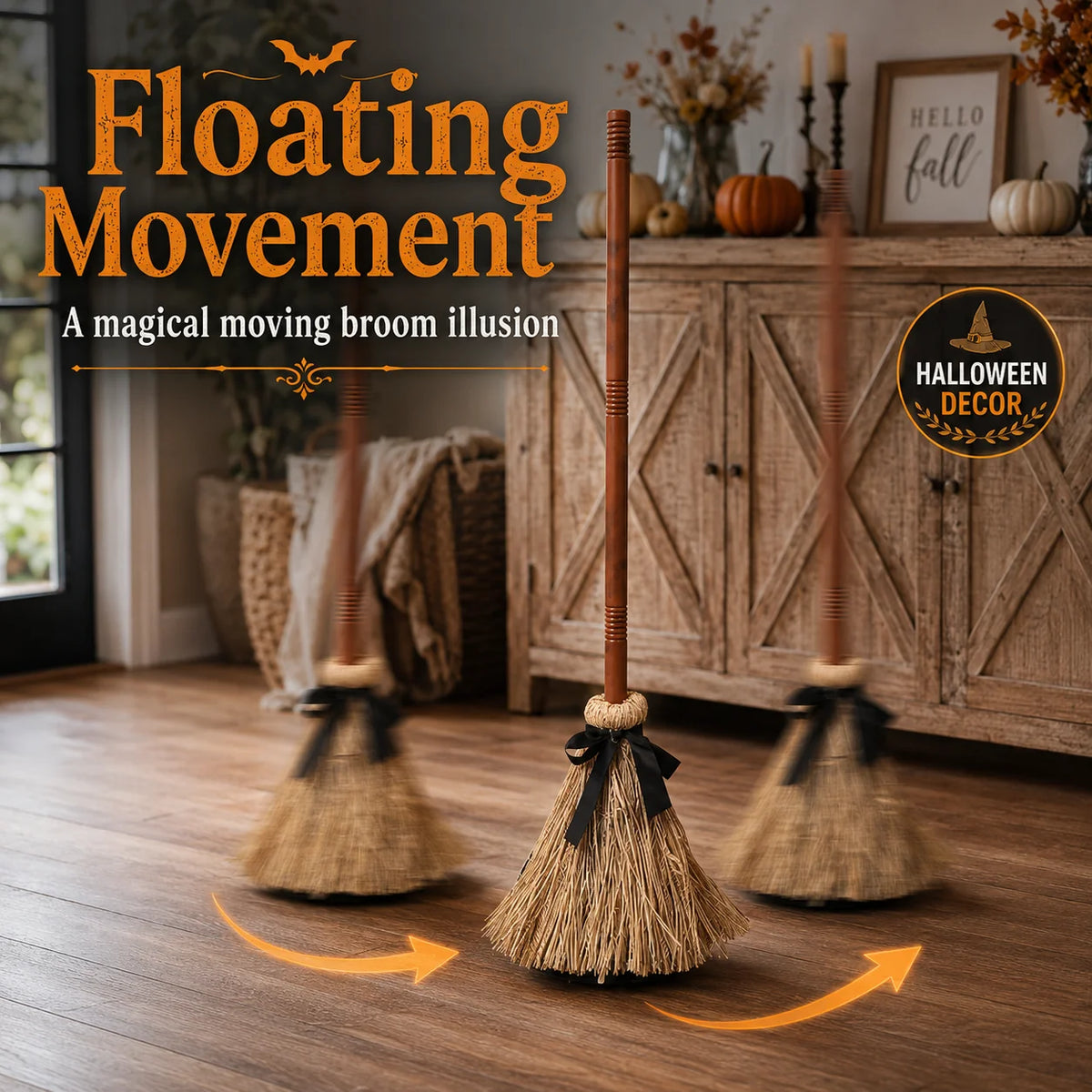 🎉Last Day 50% OFF✨-🧙‍♀️Animated Floating Witch Broom Halloween Decor with Touch-Activated Magic for Spooky Home & Party Ambiance🧹